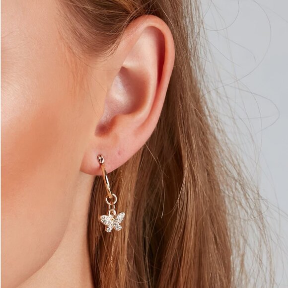 Windsor ✦ Gold Rhinestone Heart Huggies 6-Pack ✦ Interchangeable Charm Earrings - Picture 7 of 11